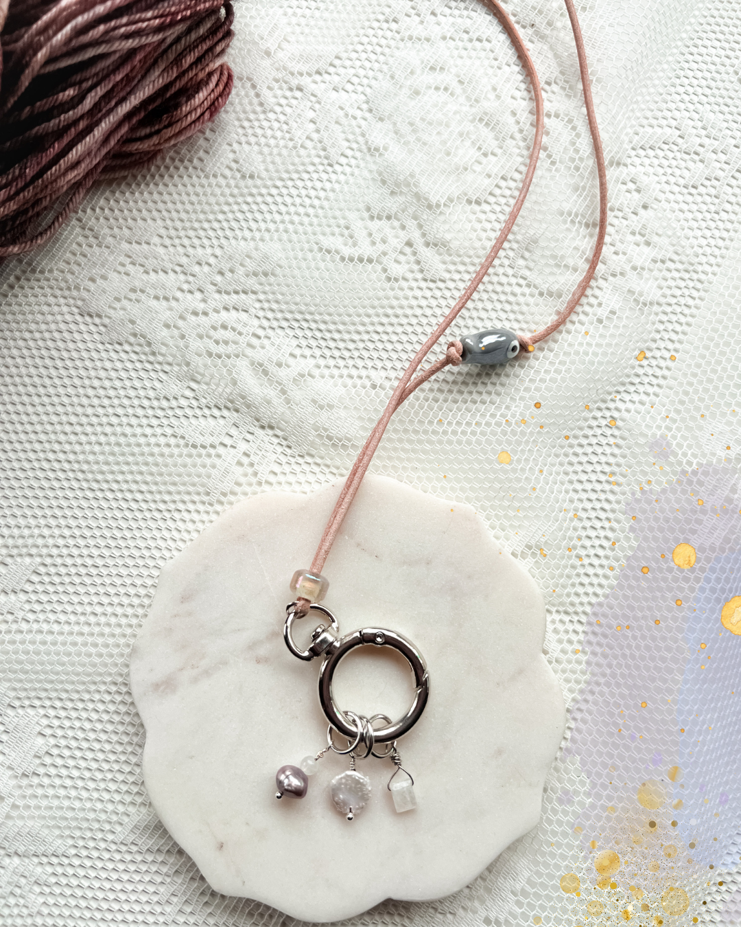 Leather Cord Stitch Marker Necklace- Grey