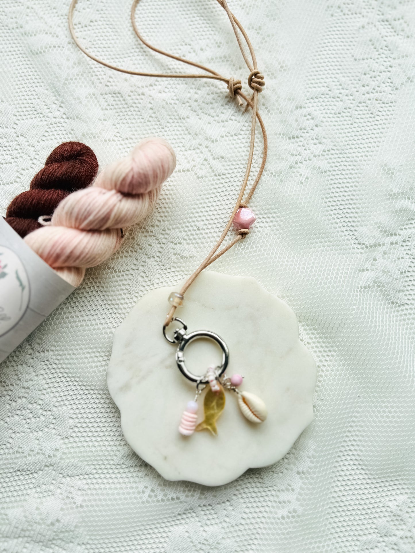 Leather Cord Stitch Marker Necklace- Pink