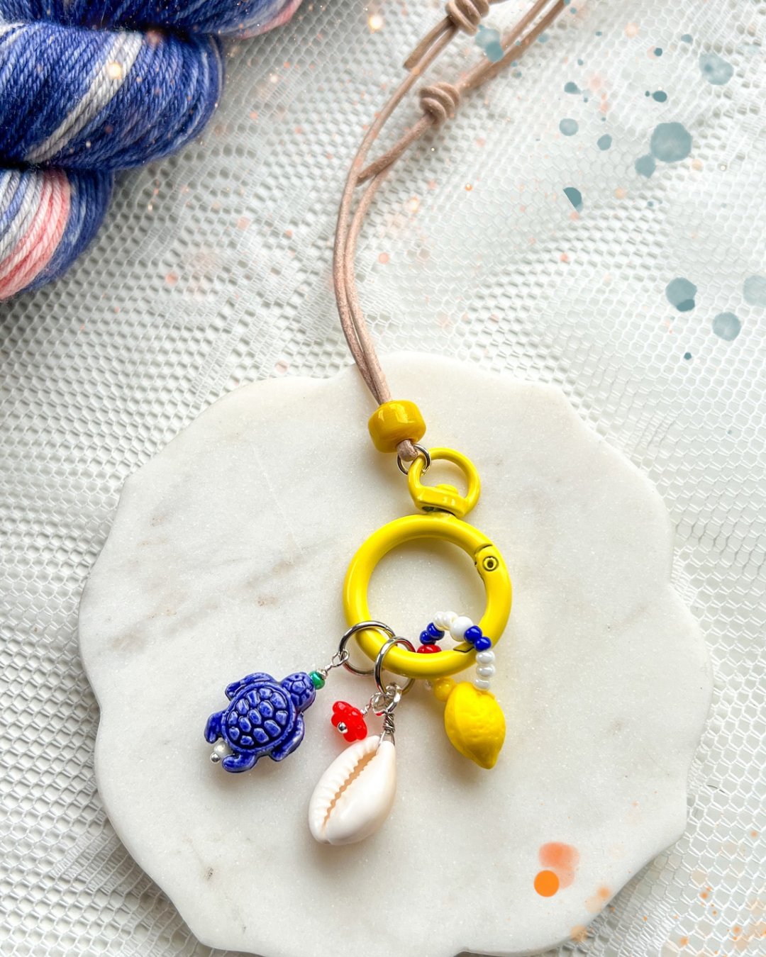 Leather Cord Stitch Marker Necklace- Orange Pearl