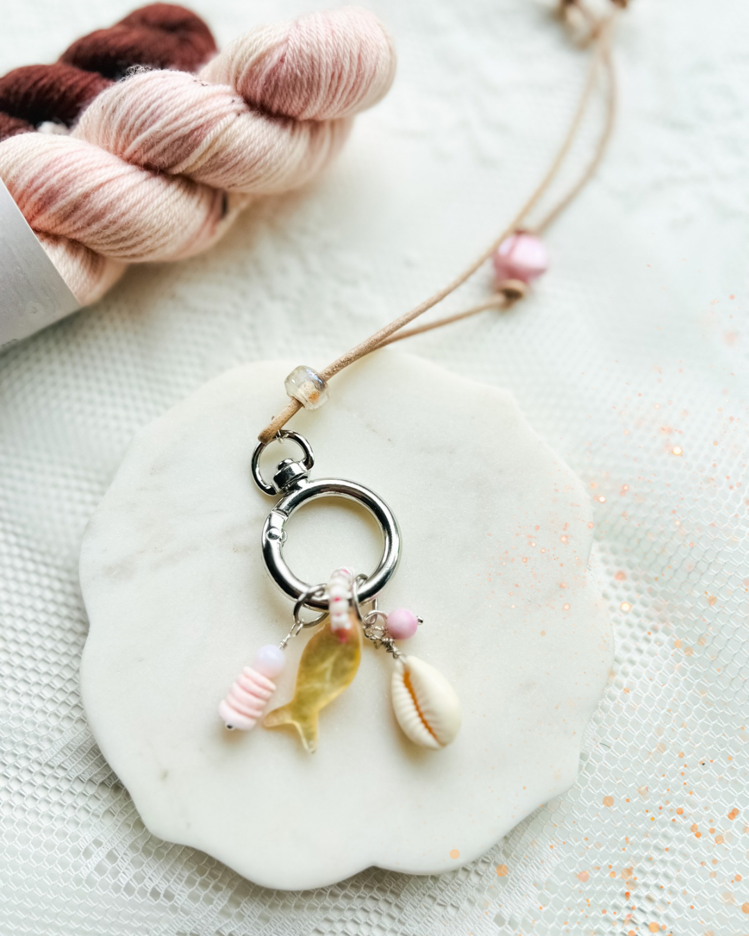 Leather Cord Stitch Marker Necklace- Pink