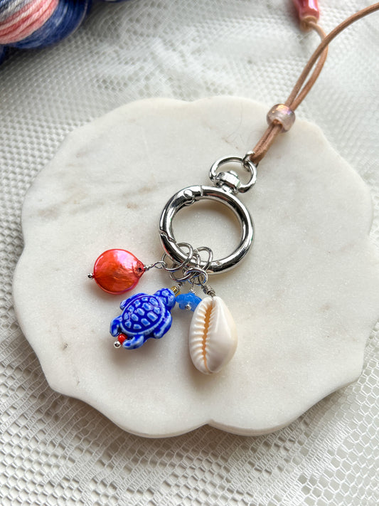Leather Cord Stitch Marker Necklace- Orange Pearl