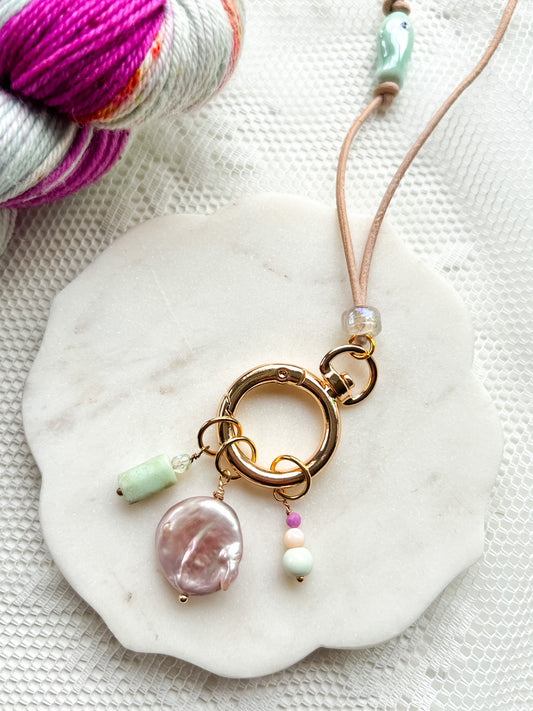 Leather Cord Stitch Marker Necklace-M.O.P. Coin