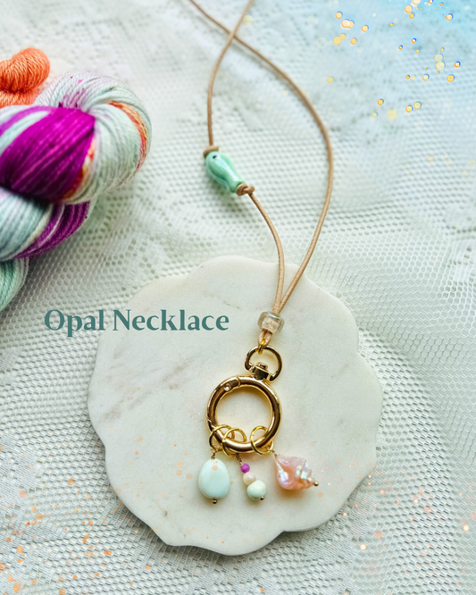 Leather Cord Stitch Marker Necklace-Opal