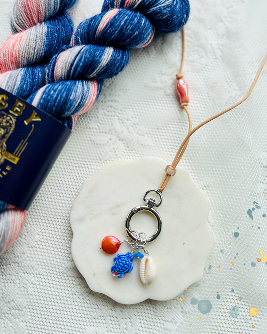 Leather Cord Stitch Marker Necklace- Orange Pearl