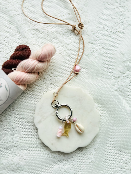 Leather Cord Stitch Marker Necklace- Pink